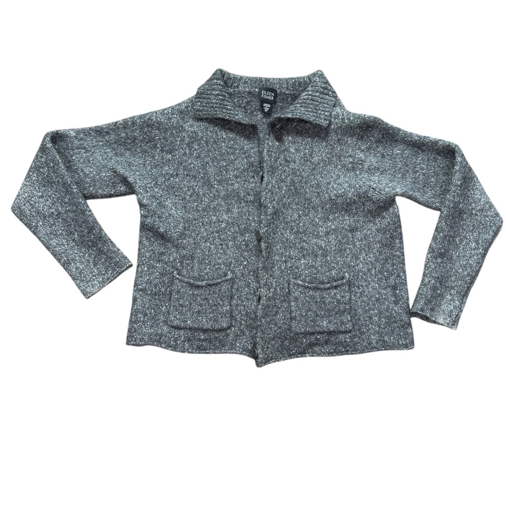 Eileen Fisher Crop Wool Heather Gray Button-Front Cardigan